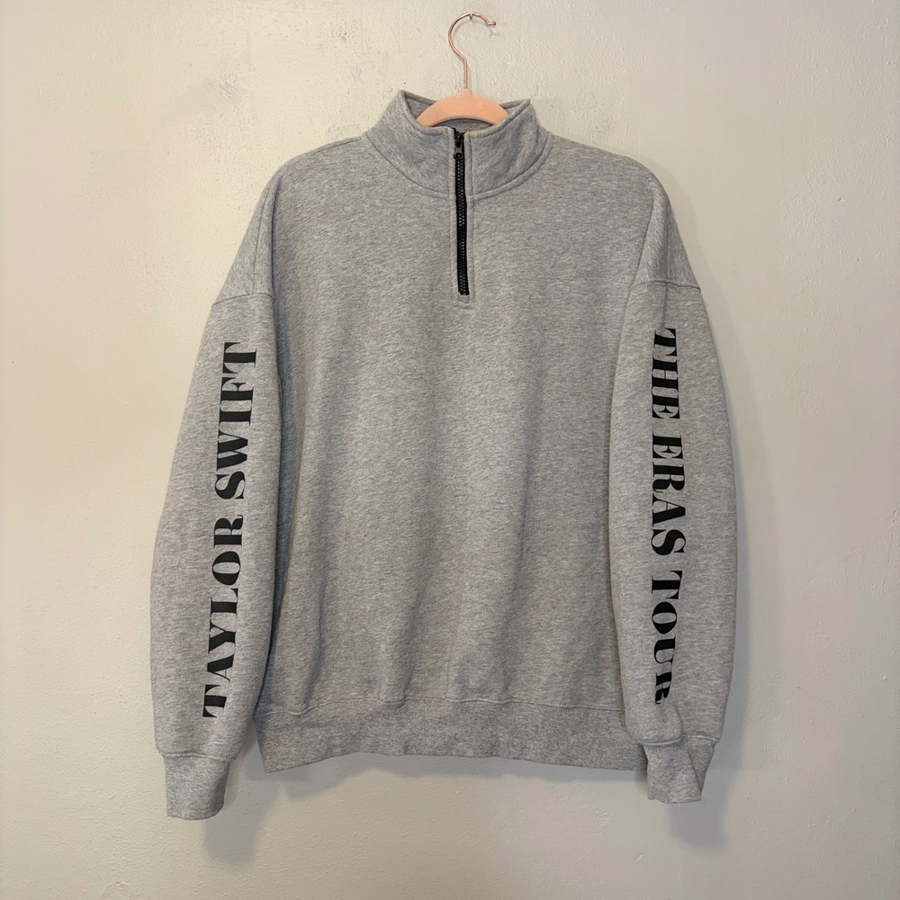 Taylor Swift The Eras Tour Quarter Zip Sweatshirt Heather Gray Graphic Pullover